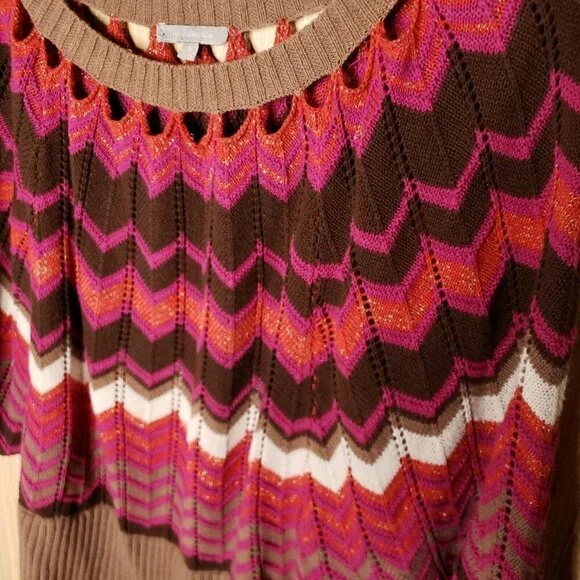 NY Collection Chevron Retro Look Poncho Sweater - Picture 4 of 8